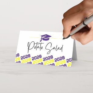 Purple Yellow Graduation Cap Folding Label, Food Place Card