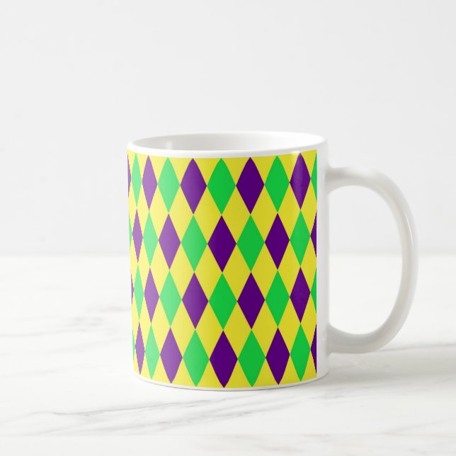 Purple Yellow Green Harlequin Pattern Coffee Mug (Right)