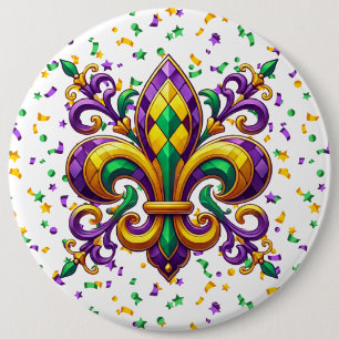 Purple yellow green Mardi Gras fleur de lis 6 Cm Round Badge