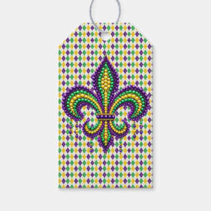 Purple yellow green Mardi Gras fleur de lis Gift Tags