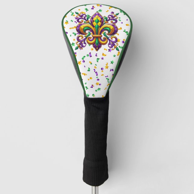 Purple yellow green Mardi Gras fleur de lis Golf Head Cover (Front)