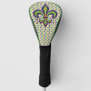 Purple yellow green Mardi Gras fleur de lis Golf Head Cover