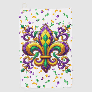 Purple yellow green Mardi Gras fleur de lis Golf Towel