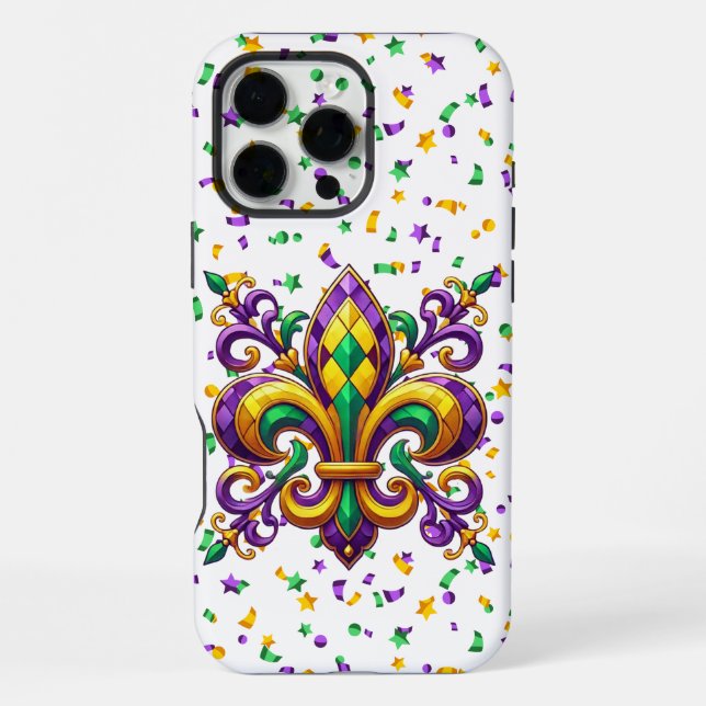 Purple yellow green Mardi Gras fleur de lis iPhone Case (Back)