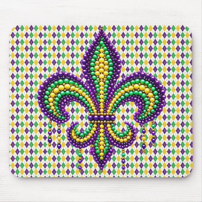 Purple yellow green Mardi Gras fleur de lis Mouse Pad (Front)