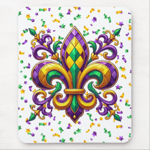 Purple yellow green Mardi Gras fleur de lis Mouse Pad