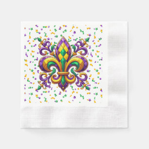 Purple yellow green Mardi Gras fleur de lis Napkin