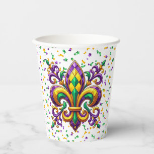 Purple yellow green Mardi Gras fleur de lis Paper Cups