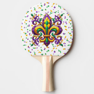 Purple yellow green Mardi Gras fleur de lis Ping Pong Paddle