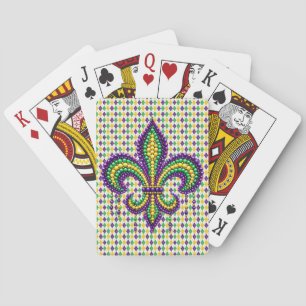 Purple yellow green Mardi Gras fleur de lis Playing Cards