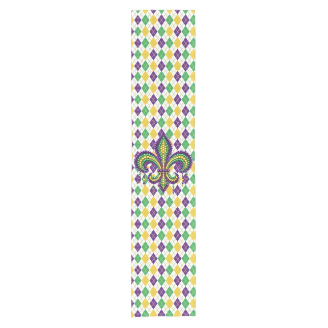 Purple yellow green Mardi Gras fleur de lis Short Table Runner (Front)