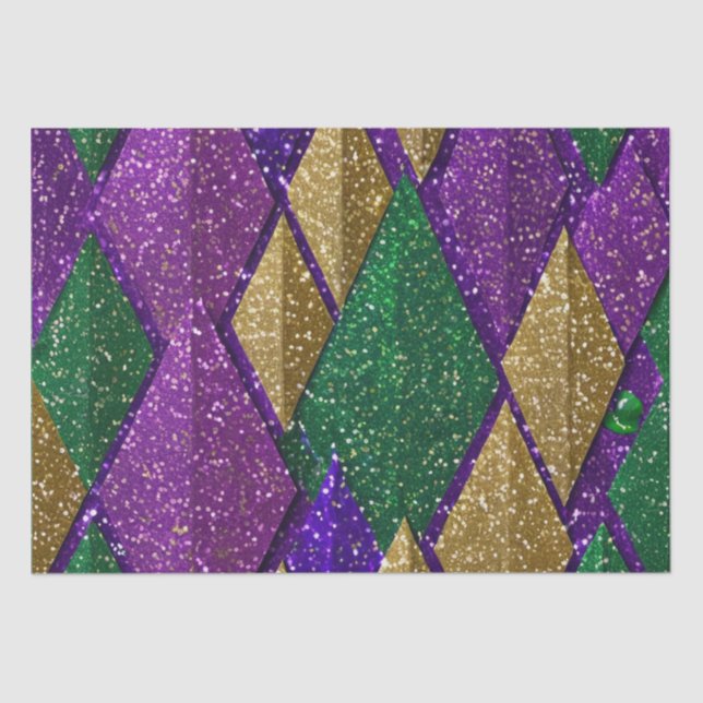 Purple Yellow Green Mardi Gras Glitter Pattern Tissue Paper (Front)