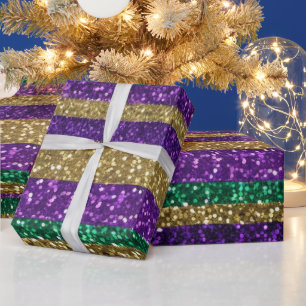 Purple Yellow Green Mardi Gras Glitter Pattern Wrapping Paper