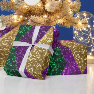 Purple Yellow Green Mardi Gras Glitter Pattern Wrapping Paper