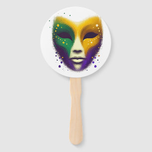 Purple yellow green Mardi Gras mask Hand Fan