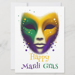 Purple yellow green Mardi Gras mask Holiday Card
