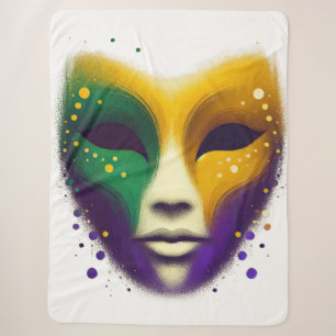 Purple yellow green Mardi Gras mask Sherpa Blanket