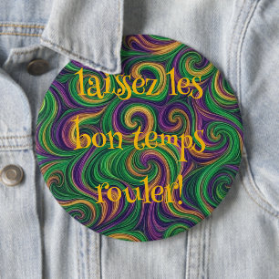 Purple yellow green Mardi Gras swirls abstract 6 Cm Round Badge