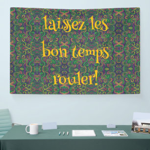 Purple yellow green Mardi Gras swirls abstract Banner