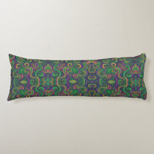 Purple yellow green Mardi Gras swirls abstract Body Cushion