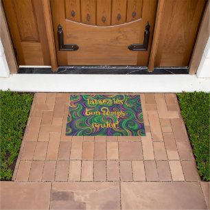 Purple yellow green Mardi Gras swirls abstract Doormat