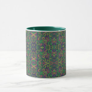 Purple yellow green Mardi Gras swirls abstract Mug