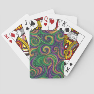 Purple yellow green Mardi Gras swirls abstract Playing Cards