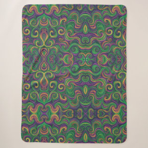 Purple yellow green Mardi Gras swirls abstract Sherpa Blanket