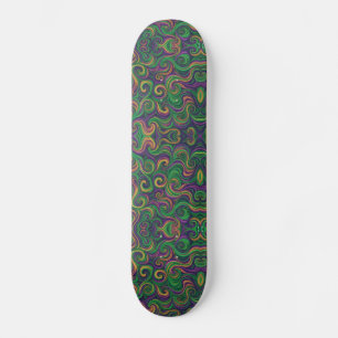 Purple yellow green Mardi Gras swirls abstract Skateboard
