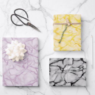 Purple & Yellow & Grey Marble Pattern Elegant  Wrapping Paper Sheet