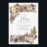 Purple Yellow Ivory Floral Foliage 16th Birthday Invitation<br><div class="desc">Beautiful purple,  ivory,  and mustard yellow watercolor floral with green foliage 16th birthday party invitation for women. Contact us for help with customisation or matching products.</div>