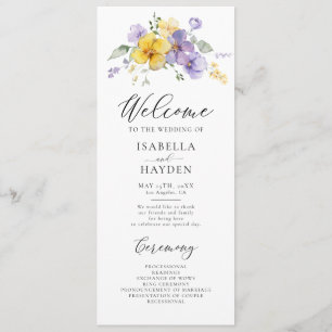Purple Yellow Lavender Lilac Floral Rustic Wedding Programme