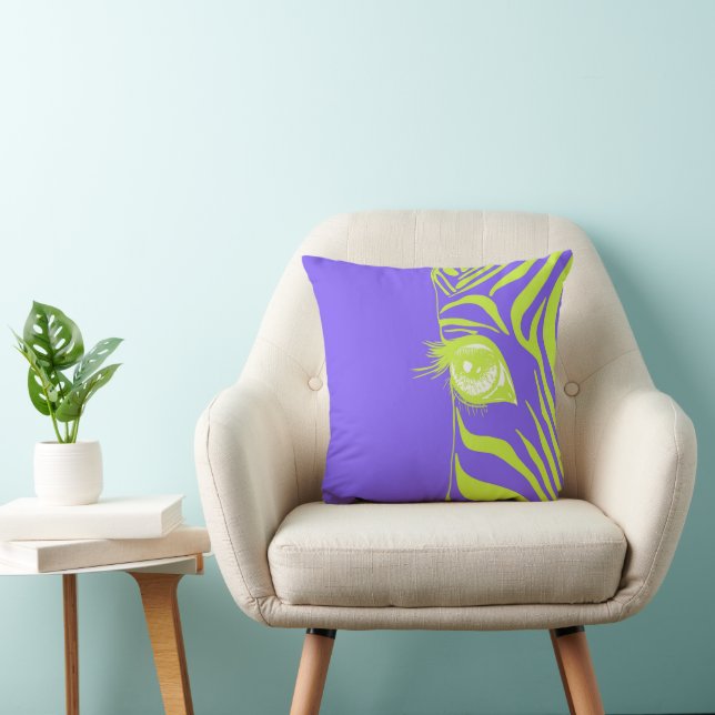 Purple Yellow Mismatched Zebra Throw Pillow (Chair)