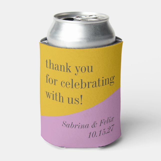 Purple Yellow Modern Custom Wedding Thank You Can Cooler (Can Front)