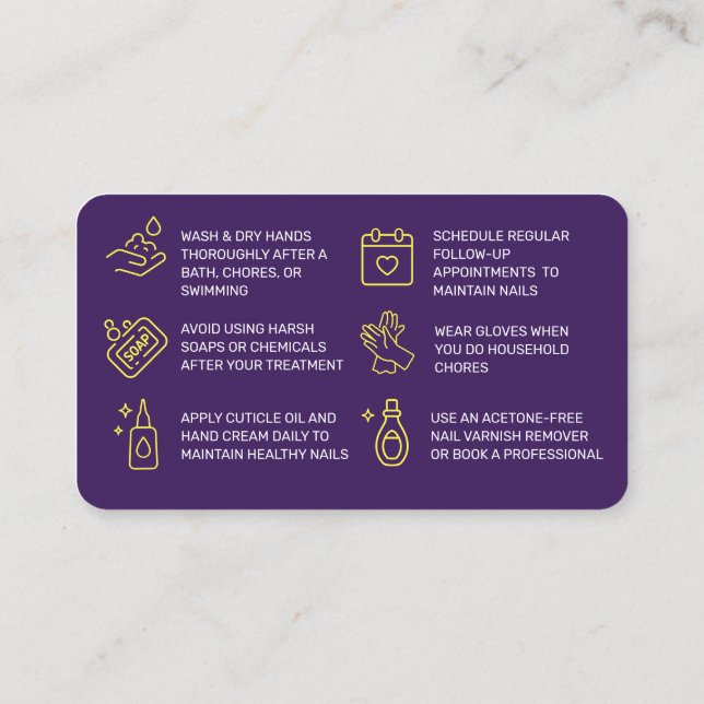 Purple & Yellow Nails Aftercare Card (Back)