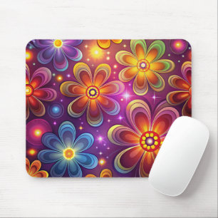 PURPLE YELLOW ORANGE GROOVY HIPPI PATTERNS MOUSE PAD