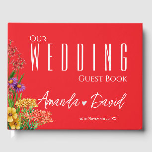 Purple Yellow Orange Pretty Wildflowers Wedding Guest Book