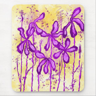 Purple/yellow  Paint Splatter & Lilies Mouse Pad