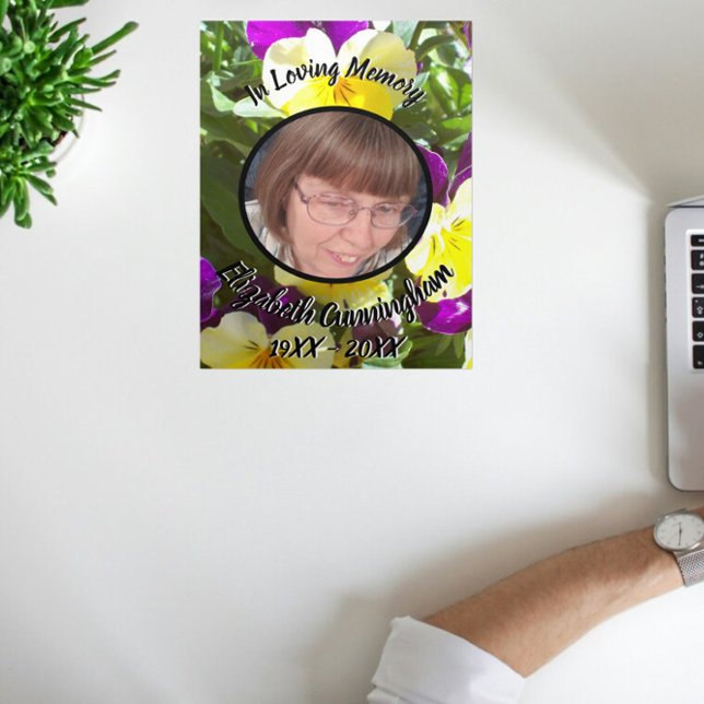 Purple Yellow Pansies Patch Five Photo Memorial  Tri-Fold Announcement (Creator Uploaded)