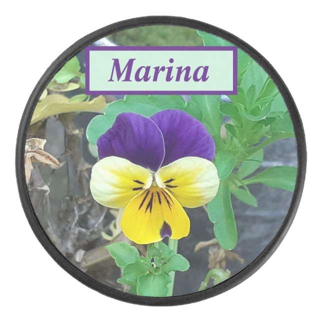 Purple & Yellow Pansy  Hockey Puck (Front)