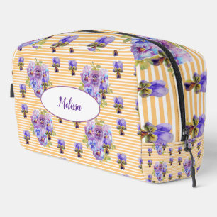 Purple Yellow Pansy Shabby Floral Flower Girls Dopp Kit