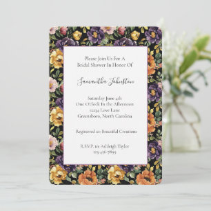 Purple Yellow Pink Orange Flowers Bridal Shower Invitation