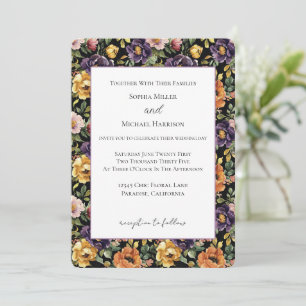 Purple Yellow Pink Orange Flowers Wedding Invitation