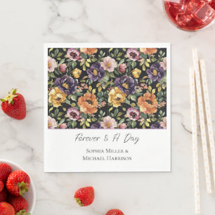 Purple Yellow Pink Orange Flowers Wedding Napkin