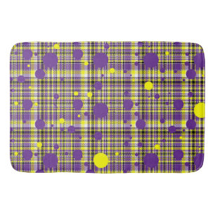 Purple Yellow Plaid Shower Curtain Modern Abstract Bath Mat