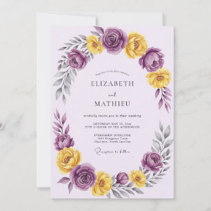 Purple Yellow Romantic Spring Wedding Invitation