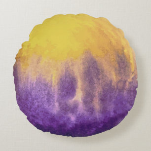 Purple & Yellow Round Pillow