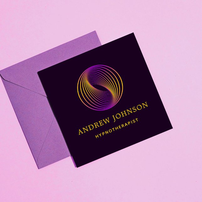 Purple Yellow Sound Wave Hypnotherapy Minimalist  Square Business Card (Creator Uploaded)