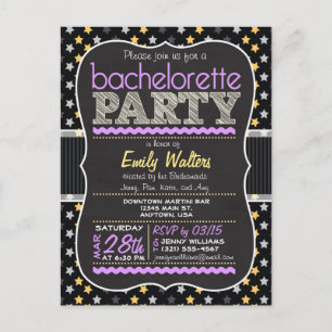 Purple, Yellow Stars Bachelorette Party Invitation Postcard