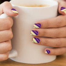 Purple Yellow Stripe Minx Nail Art